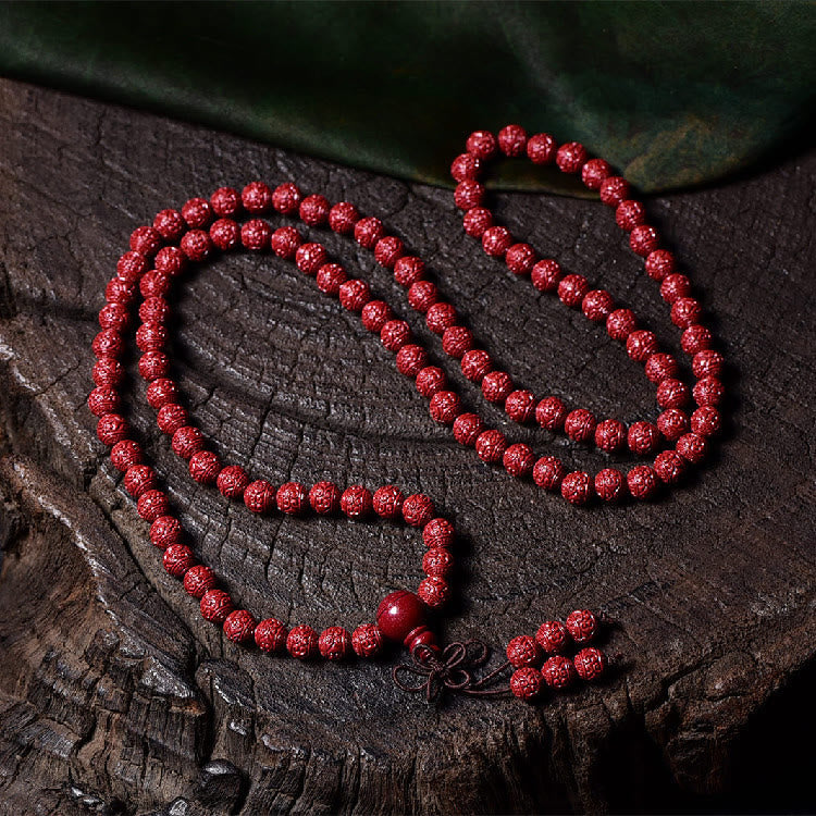 Wear FengShui 108 Mala Beads Cinnabar Om Mani Padme Hum Pattern Engraved Blessing Bracelet