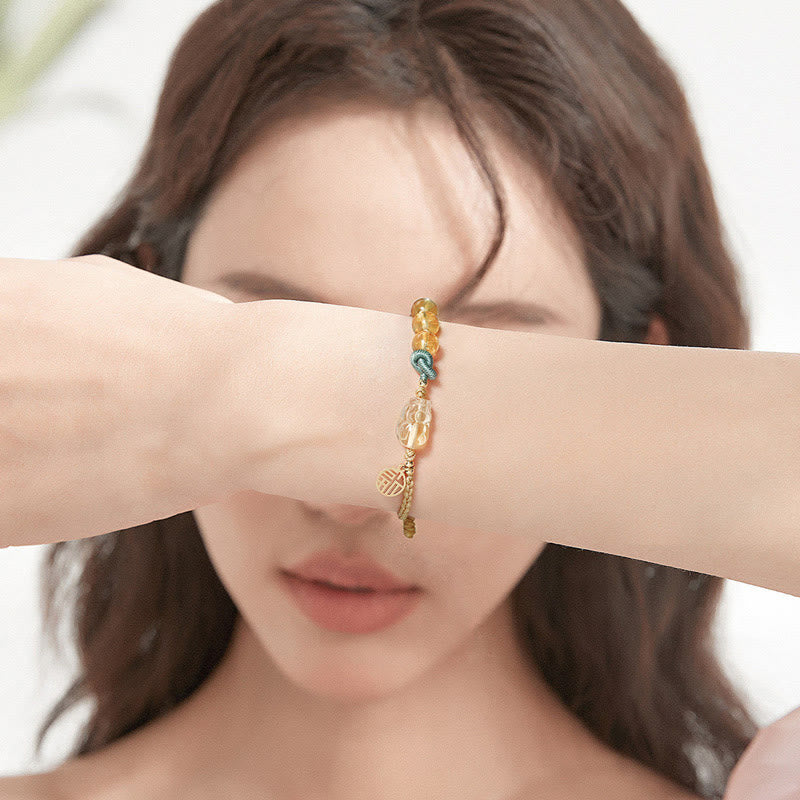 Wear FengShui Citrine PiXiu Fu Character Prosperity String Braided Bracelet