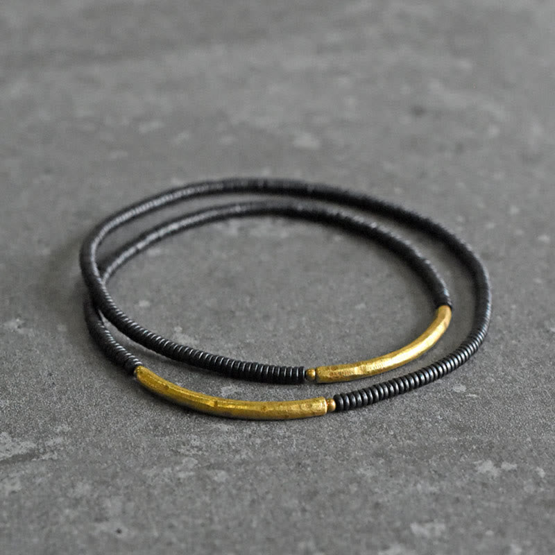 Wear FengShui Ebony Wood Brass Copper Balance Multilayered Bracelet