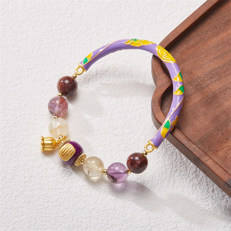 Wear FengShui Purple Phantom Purple Jade Scripture Citrine Love Wisdom Bracelet Bangle