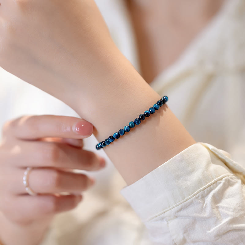 Wear FengShui Natural Blue Tiger Eye Stone Protection Chain Bracelet