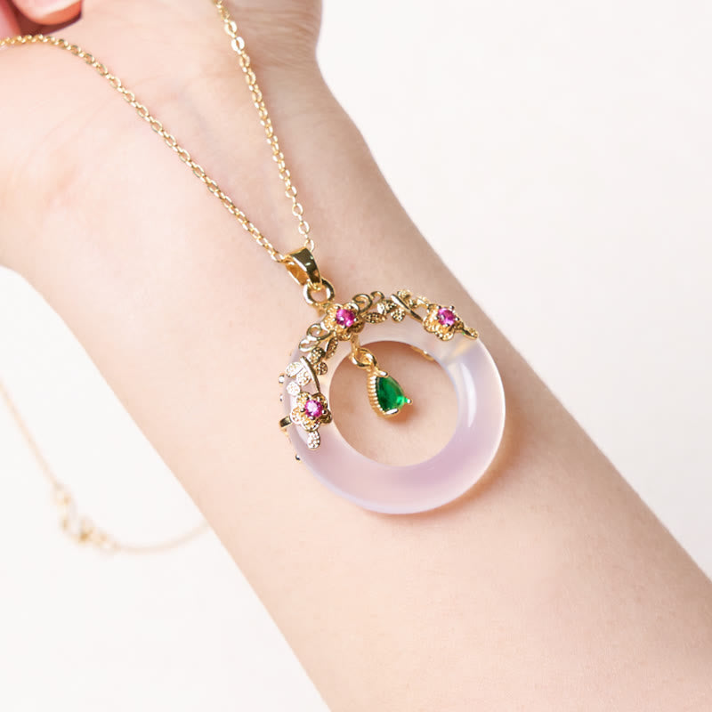Wear FengShui Green Chalcedony Peace Buckle Design Strength Necklace Pendant