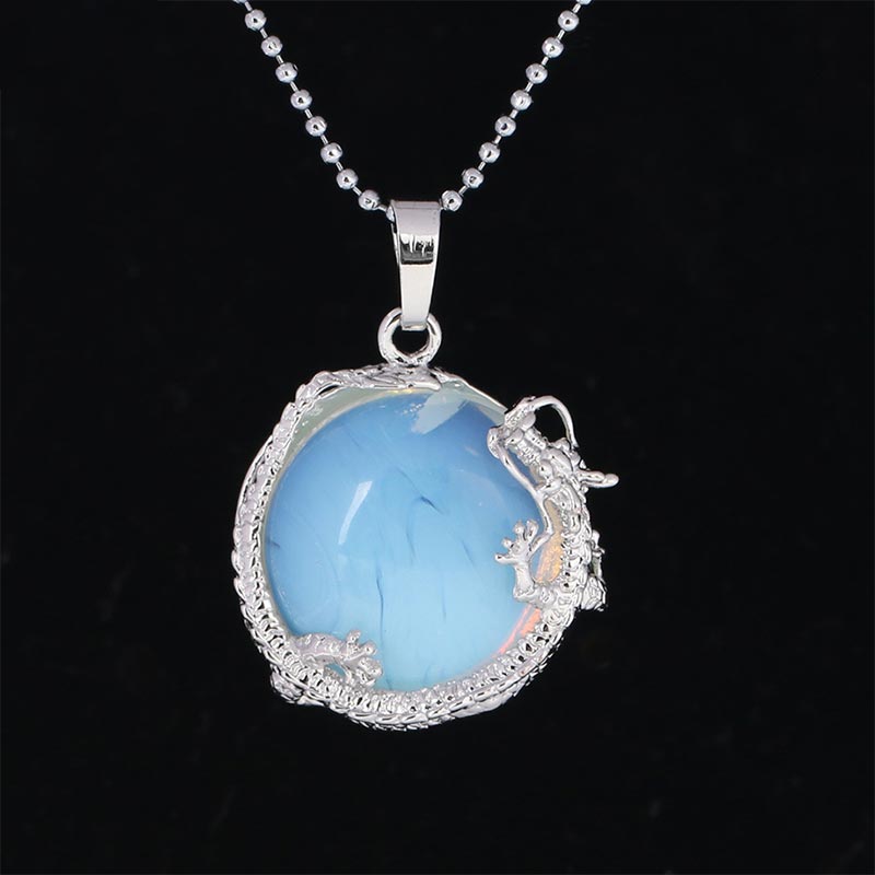 Wear FengShui Chinese Dragon Natural Quartz Crystal Healing Energy Necklace Pendant