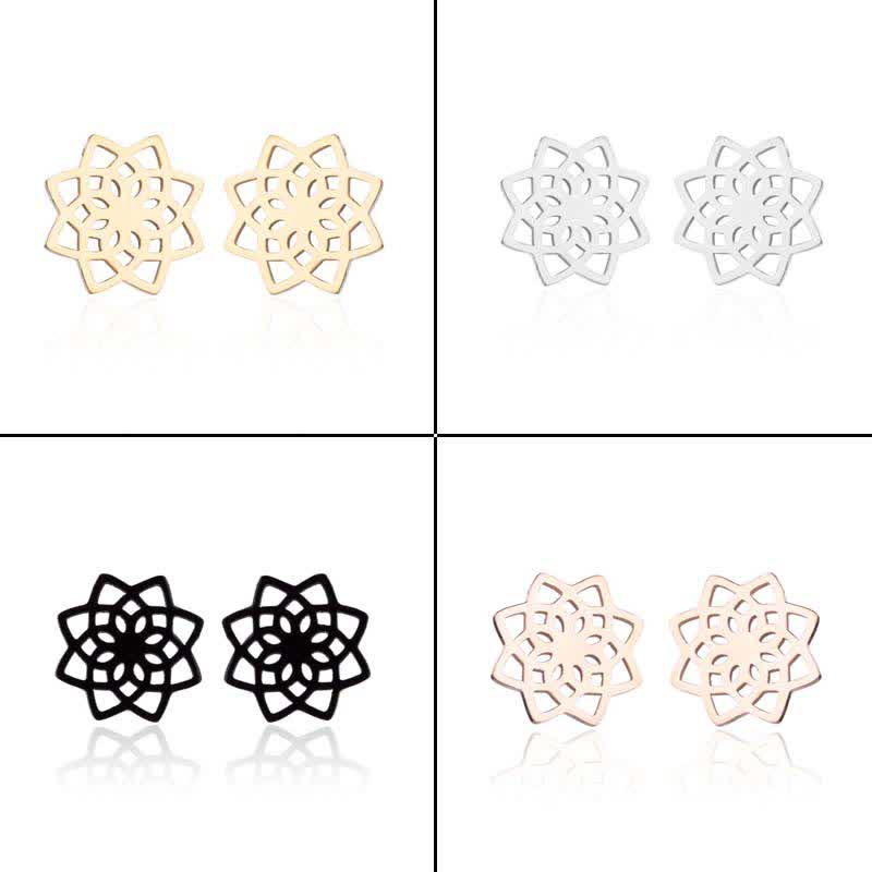 Wear FengShui Tibetan Lotus Pattern New Beginning Stud Earrings