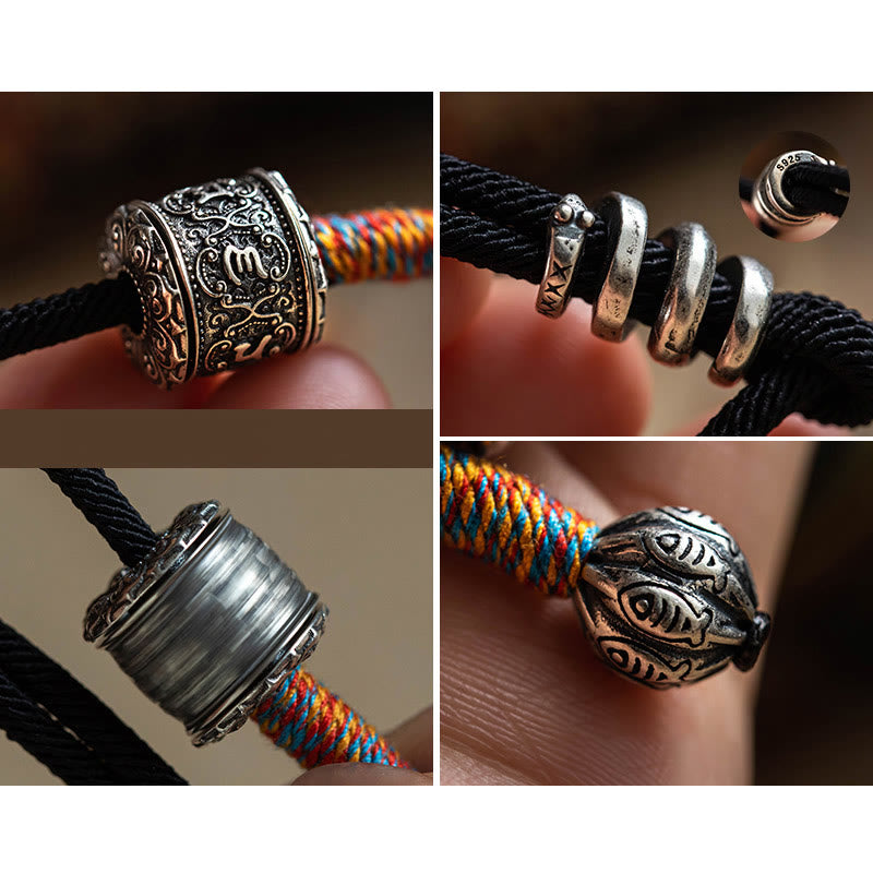 Wear FengShui Tibetan Om Mani Padme Hum Carved Amulet Double Wrap Bracelet