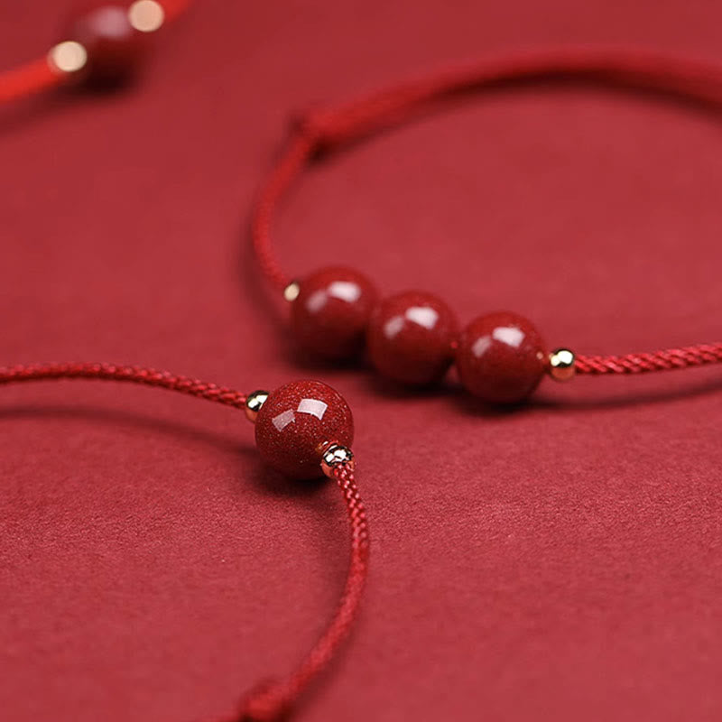 Wear FengShui Natural Lucky Cinnabar Bead Blessing String Bracelet Anklet