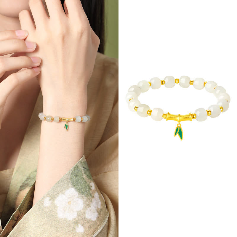 Wear FengShui 925 Sterling Silver Hetian White Jade Bamboo Luck Bracelet