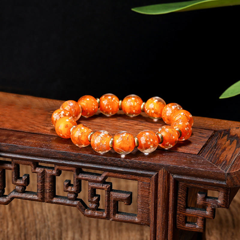Wear FengShui Gold Swallowing Beast Family Charm Luminous Fluorescent Liuli Glass Bead Success Bracelet