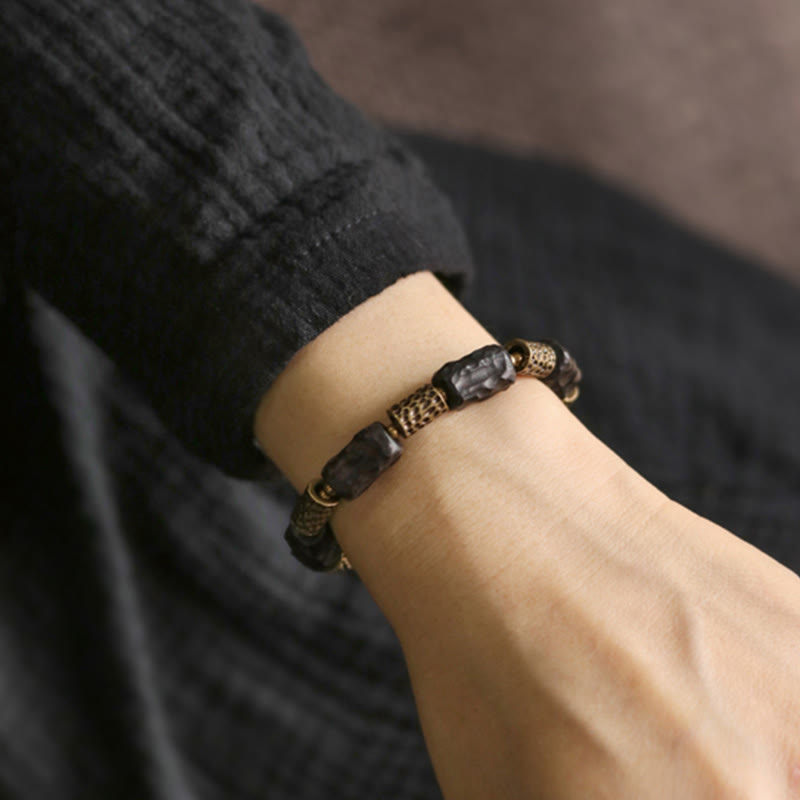 Wear FengShui Tibetan Ebony Wood Copper Calm Peace Bracelet