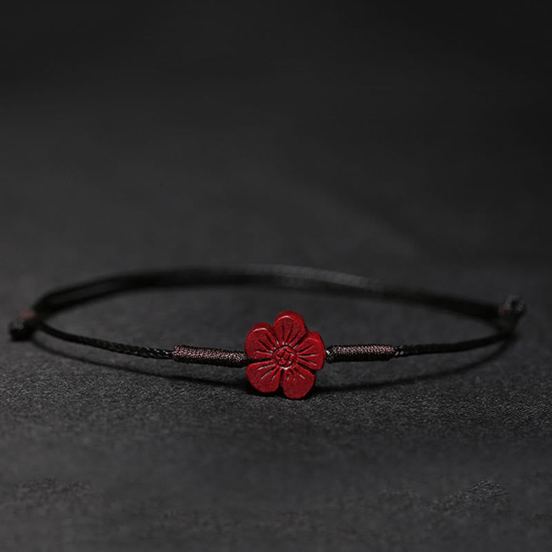 Wear FengShui Handmade Plum Blossom Four Leaf Clover PiXiu Lotus Koi Fish Cinnabar Blessing Braid Bracelet