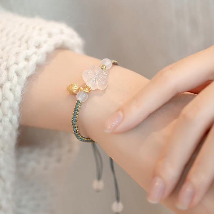 Wear FengShui Red Agate Jade Lotus Confidence Calm String Bracelet