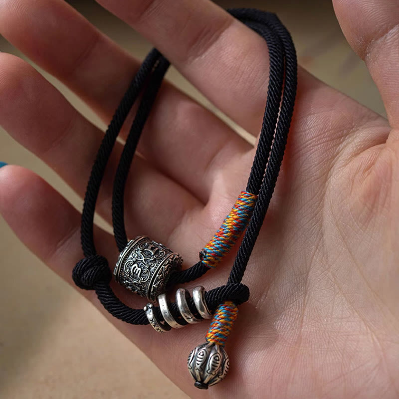 Wear FengShui Tibetan Om Mani Padme Hum Carved Amulet Double Wrap Bracelet