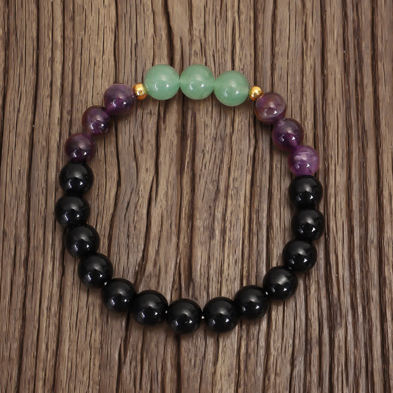 Wear FengShui 108 Mala Beads Amethyst Green Aventurine Lotus Meditation Bracelet