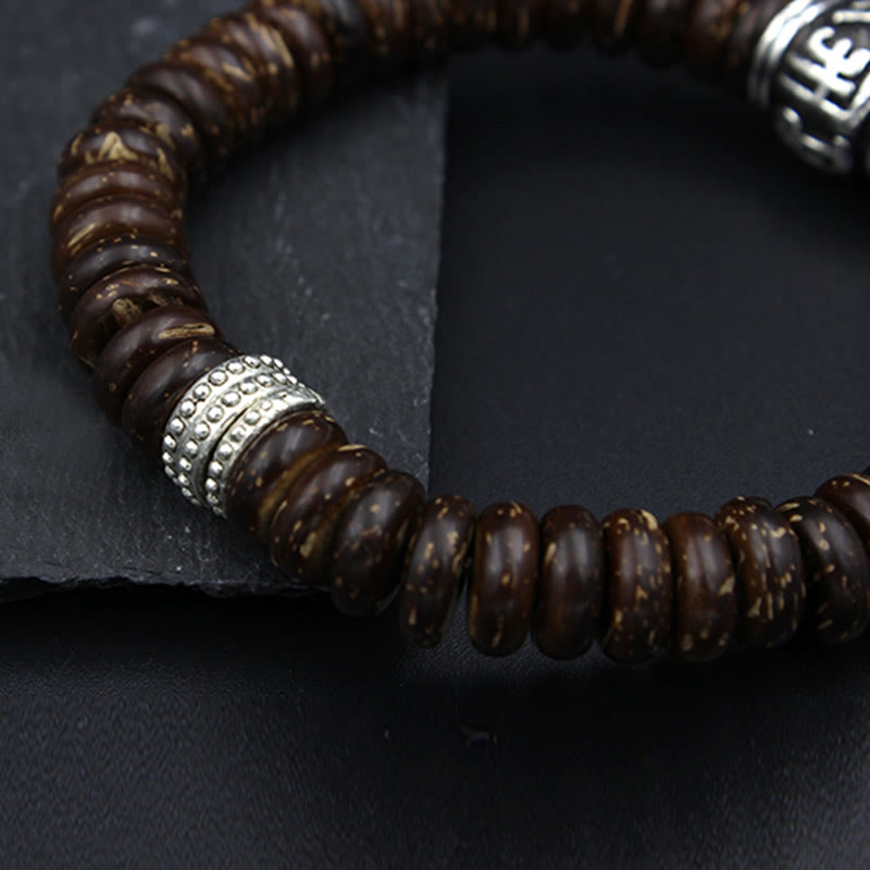 Wear FengShui Natural Tibetan Coconut Shell Om Mani Padme Hum Positive Bracelet