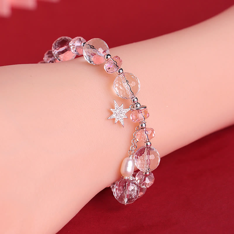 Wear FengShui White Crystal Pink Crystal Protection Star Charm Bracelet