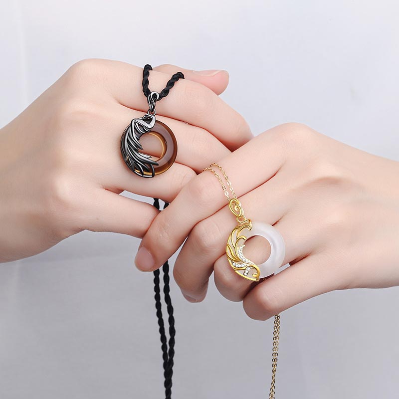 Wear FengShui Obsidian Chalcedony Meditation Round Pendant Necklace
