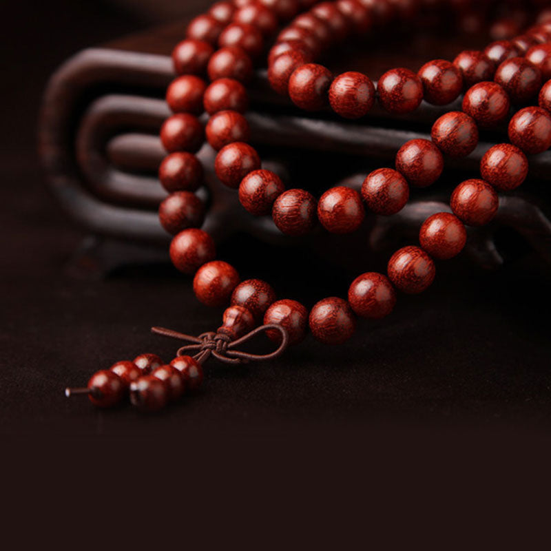 Wear FengShui Tibetan Small Leaf Red Sandalwood 108 Beads Mala Meditation Bracelet