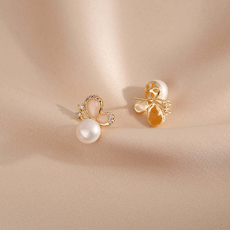 Wear FengShui 18k Gold Plated Pearl Butterfly Love Freedom Stud Earrings