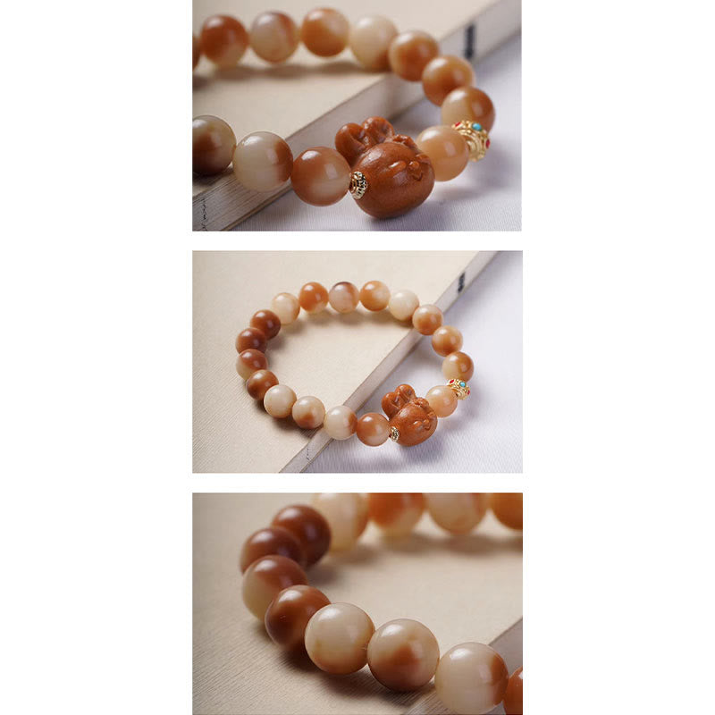 Wear FengShui Natural Bodhi Seed Lovely Rabbit Peace Bracelet
