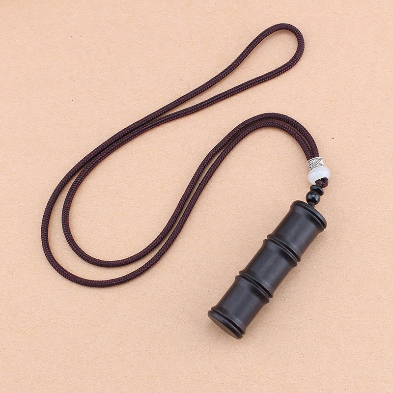 Wear FengShui Ebony Wood Bamboo Pattern Ghau Prayer Box Peace Necklace Pendant