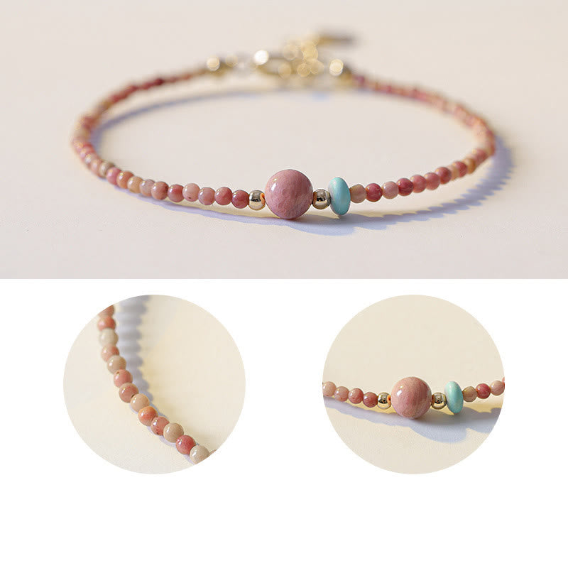 Wear FengShui 14K Gold Plated Natural Rhodonite Loving Energy Chain Bracelet