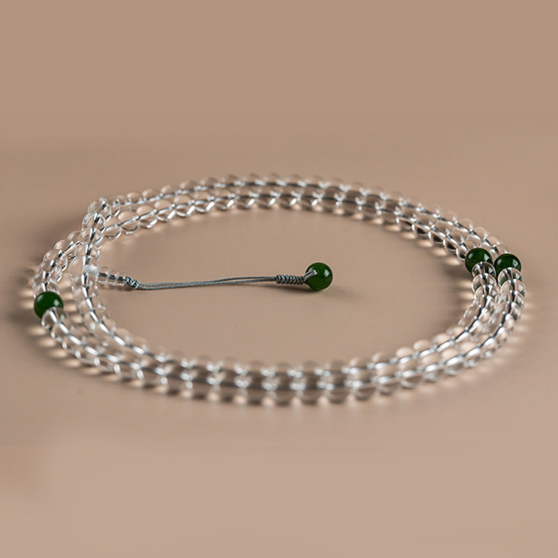 Wear FengShui 108 Beads White Crystal Jade Meditation Bracelet Mala