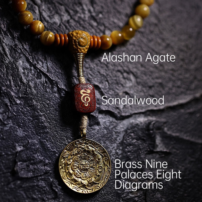 Wear FengShui 108 Mala Beads Natural Tiger Eye Copper Dorje Protection Tassel Bracelet
