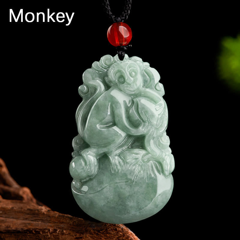 Wear FengShui Natural Green Jade 12 Chinese Zodiac Luck Prosperity Necklace Pendant