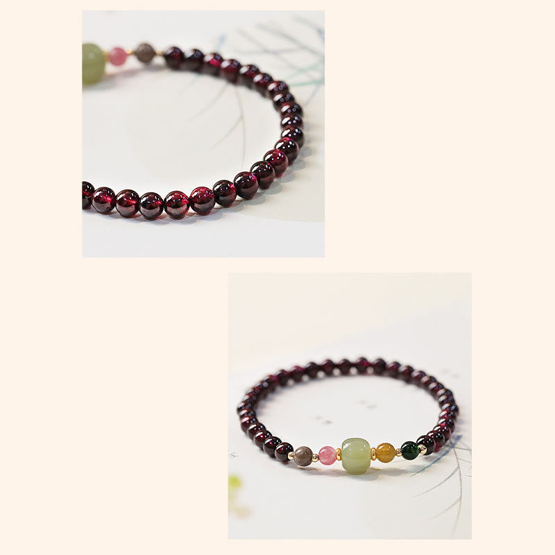 Wear FengShui Natural Garnet Hetian Jade Tourmaline Bead Passion Bracelet