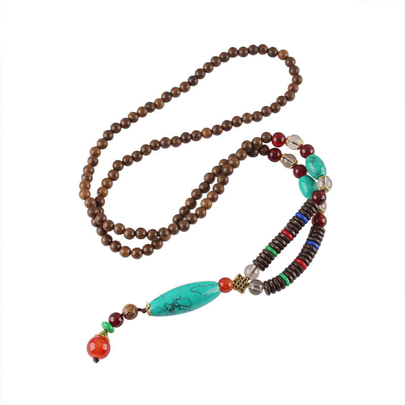 Wear FengShui Wenge Wood Turquoise Stone Protection Calm Necklace Pendant