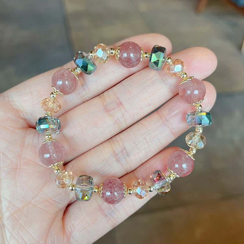 Wear FengShui Natural Strawberry Quartz Colorful Crystal Positive Bracelet