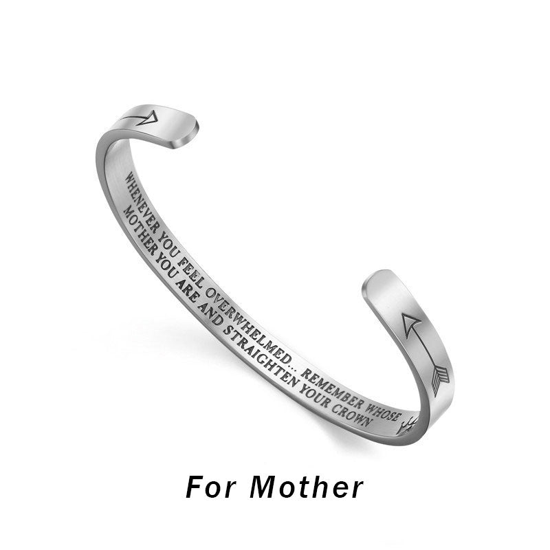 Wear FengShui Inspirational Bracelets Personalized Gift for Her Him Engraved Mantra Cuff Bangle Crown Jewelry