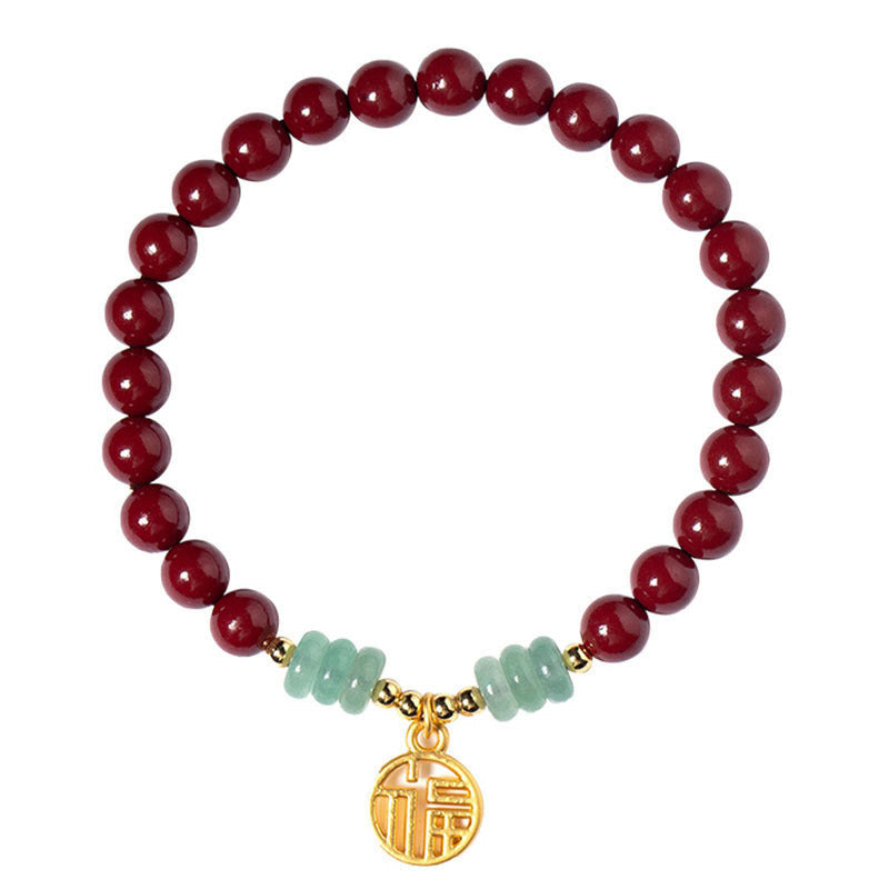 Wear FengShui Cinnabar Green Aventurine Luck Blessing Bracelet
