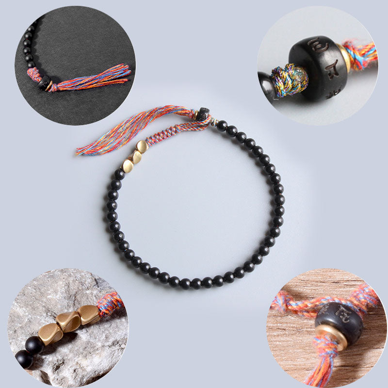 Wear FengShui Handmade Tibetan Black Onyx Tassel Bracelet