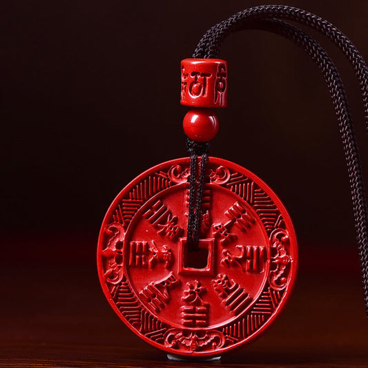 Wear FengShui Natural Cinnabar Mountain Ghosts Spend Money Bagua Blessing Necklace Pendant Key Chain