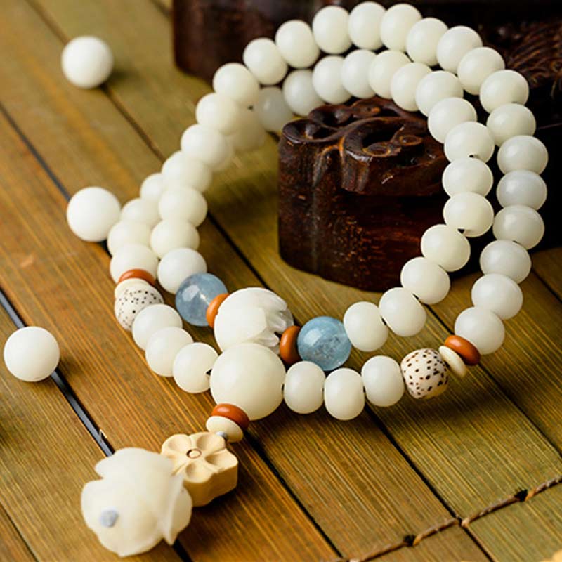 Wear FengShui Tibetan White Jade Bodhi Lotus Blessing Bracelet