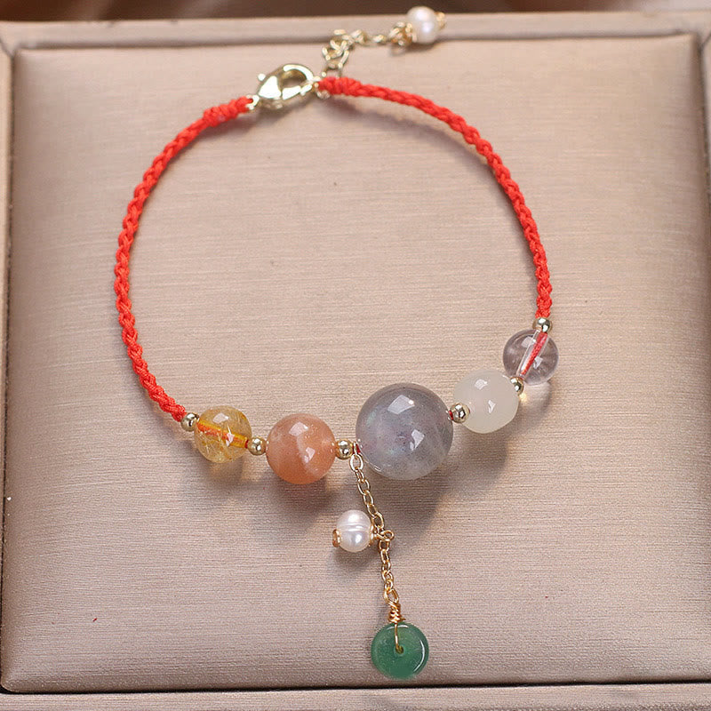 Wear FengShui Moonstone Sunstone Beads Peace Buckle Charm Healing Bracelet