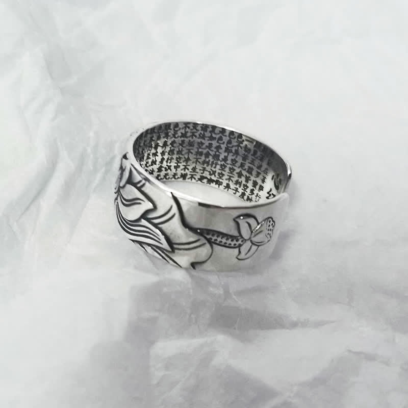 Wear FengShui 999 Sterling Silver Lotus Symbol Heart Sutra Protection Ring