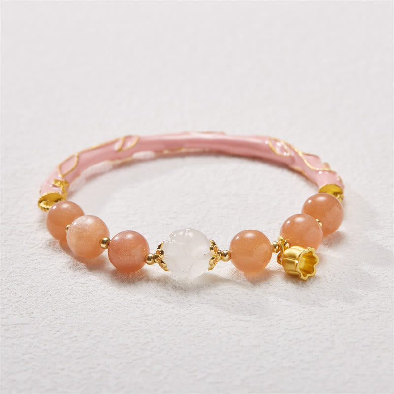 Wear FengShui Sun Stone Golden Silk Jade Lily of the Valley Charm Positive Bracelet Bangle