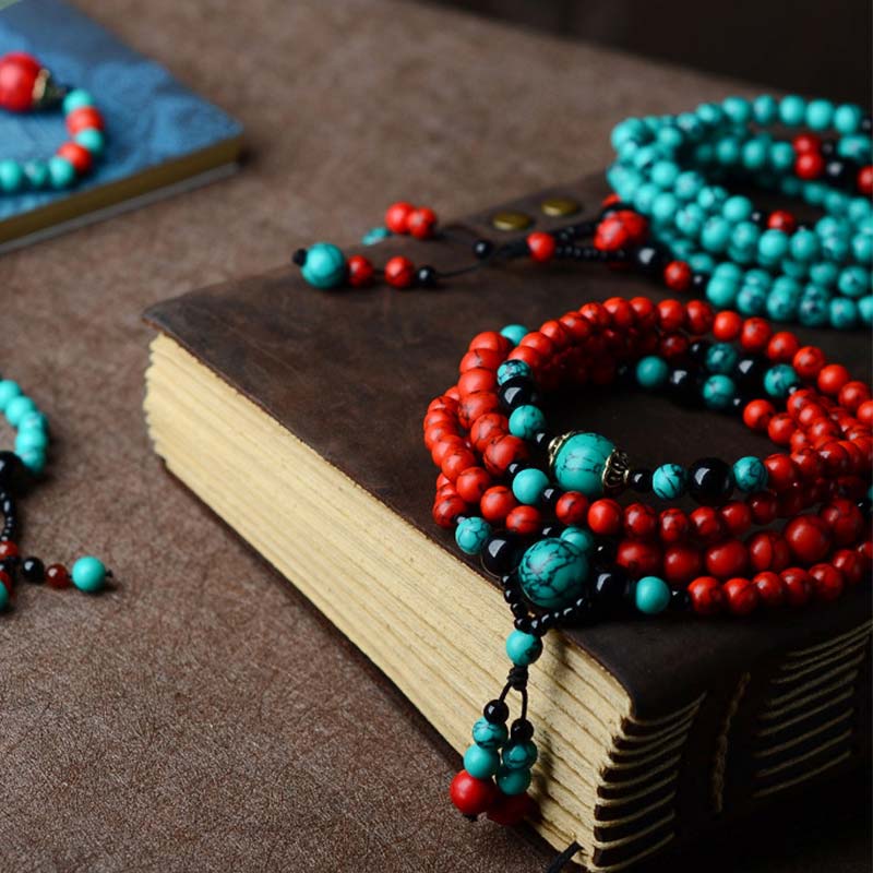 Wear FengShui Turquoise Black Onyx Red Turquoise Bead Protection Bracelet