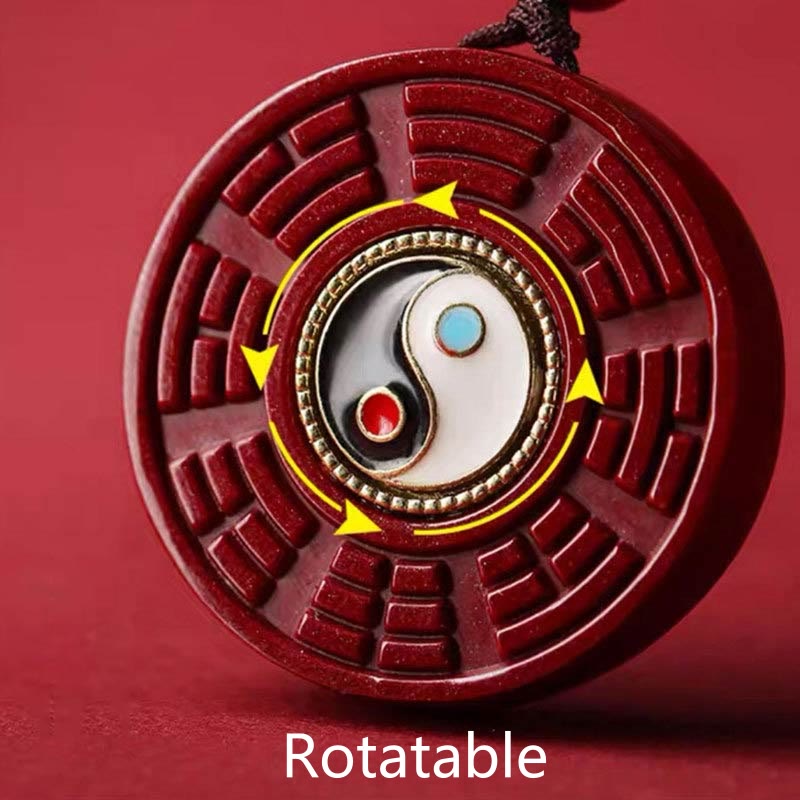 Wear FengShui Natural Cinnabar Bagua Rotatable Yin Yang Keep Away Evil Spirits Necklace Pendant