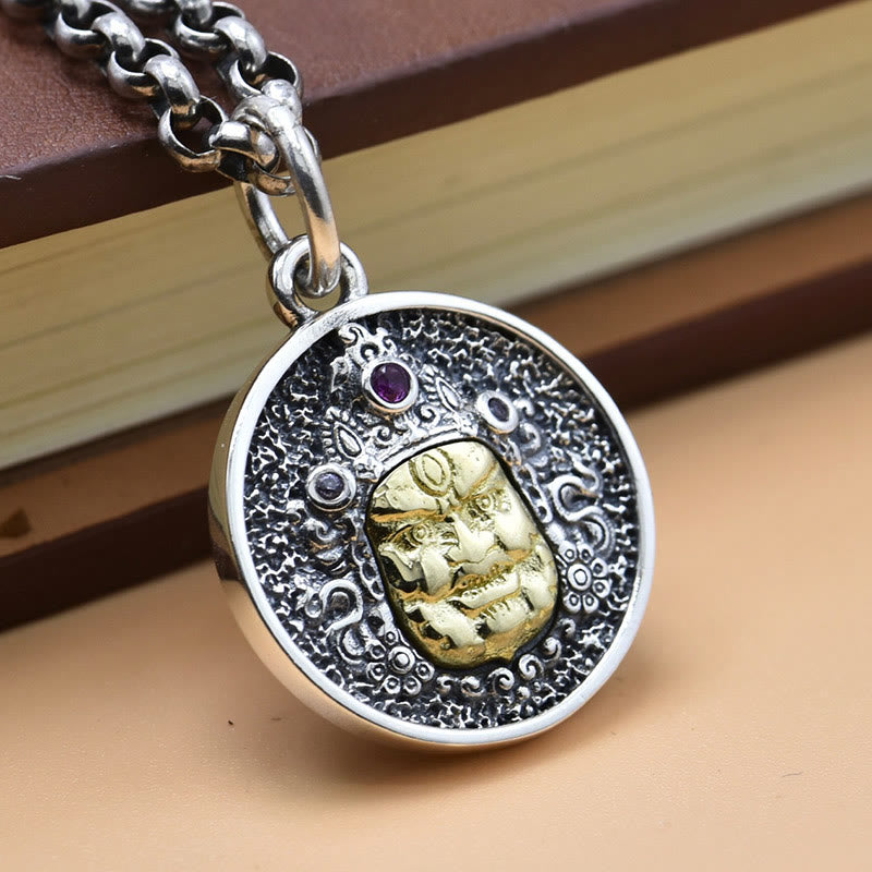 Wear FengShui 925 Sterling Silver Zakiram Goddess of Wealth Dorje Vajra Spiritual Necklace Pendant