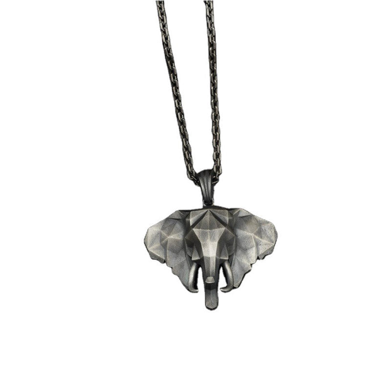 Wear FengShui Elephant Pewter Titanium Steel Strength Necklace Pendant