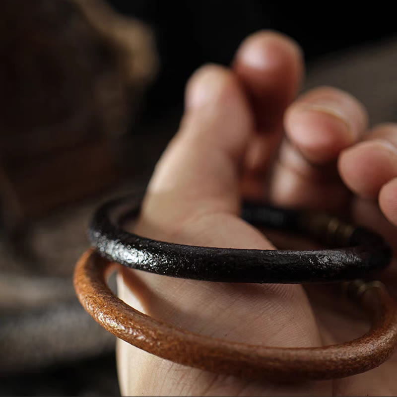 Wear FengShui Retro Leather Luck Healing Copper Magnetic Buckle Bracelet