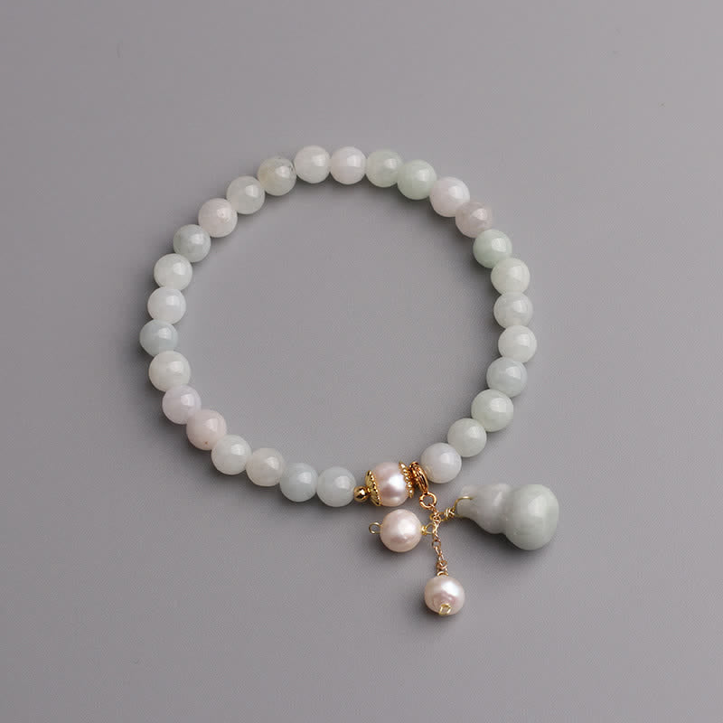 Wear FengShui Natural Jade Pearl Gourd Prosperity Luck Bracelet