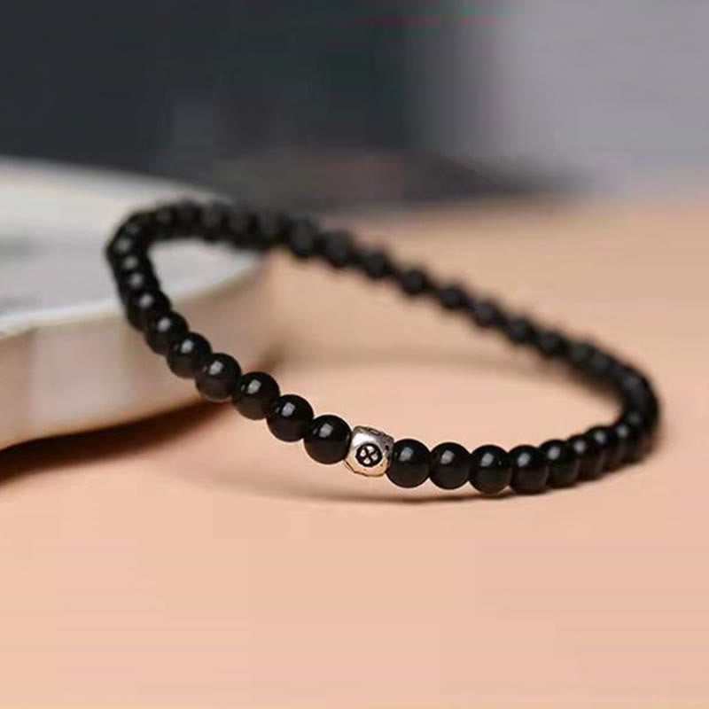 Wear FengShui Natural Black Obsidian Smoky Quartz Purification Strength Bracelet