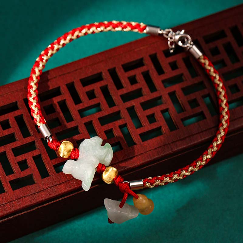 Wear FengShui Chinese Zodiac Jade Prosperity Red String Bracelet Anklet