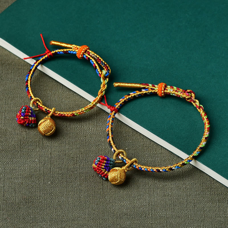 Wear FengShui Colorful Rope Luck Handmade Zongzi Golden Ball Charm Bracelet