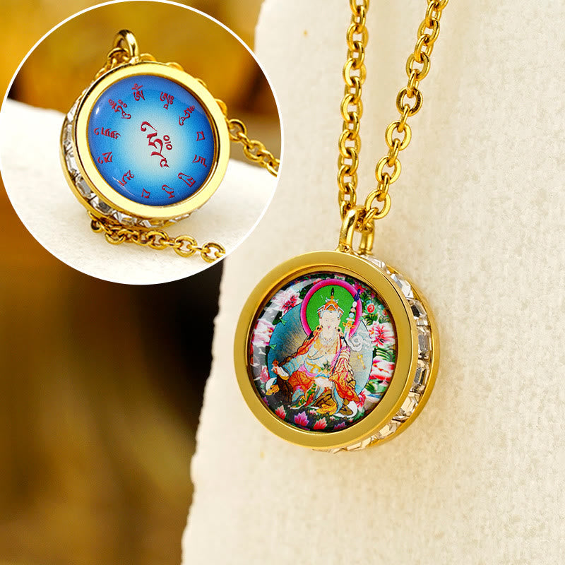 Wear FengShui Tibetan Yellow God Of Wealth Green Tara Buddha Serenity Titanium Steel Necklace Pendant
