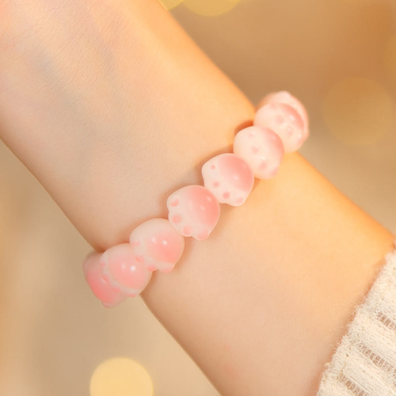 Wear FengShui Natural Bodhi Seed Lovely Paw Lucky Cat Paw Peace Bracelet